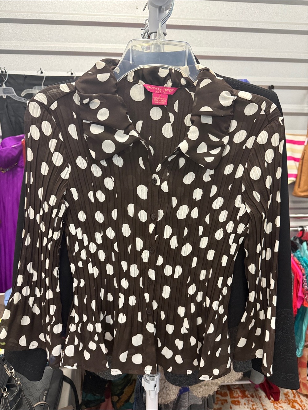 Sunny Leigh Polka Dot Ruffle Collar Blouse in Brown and White